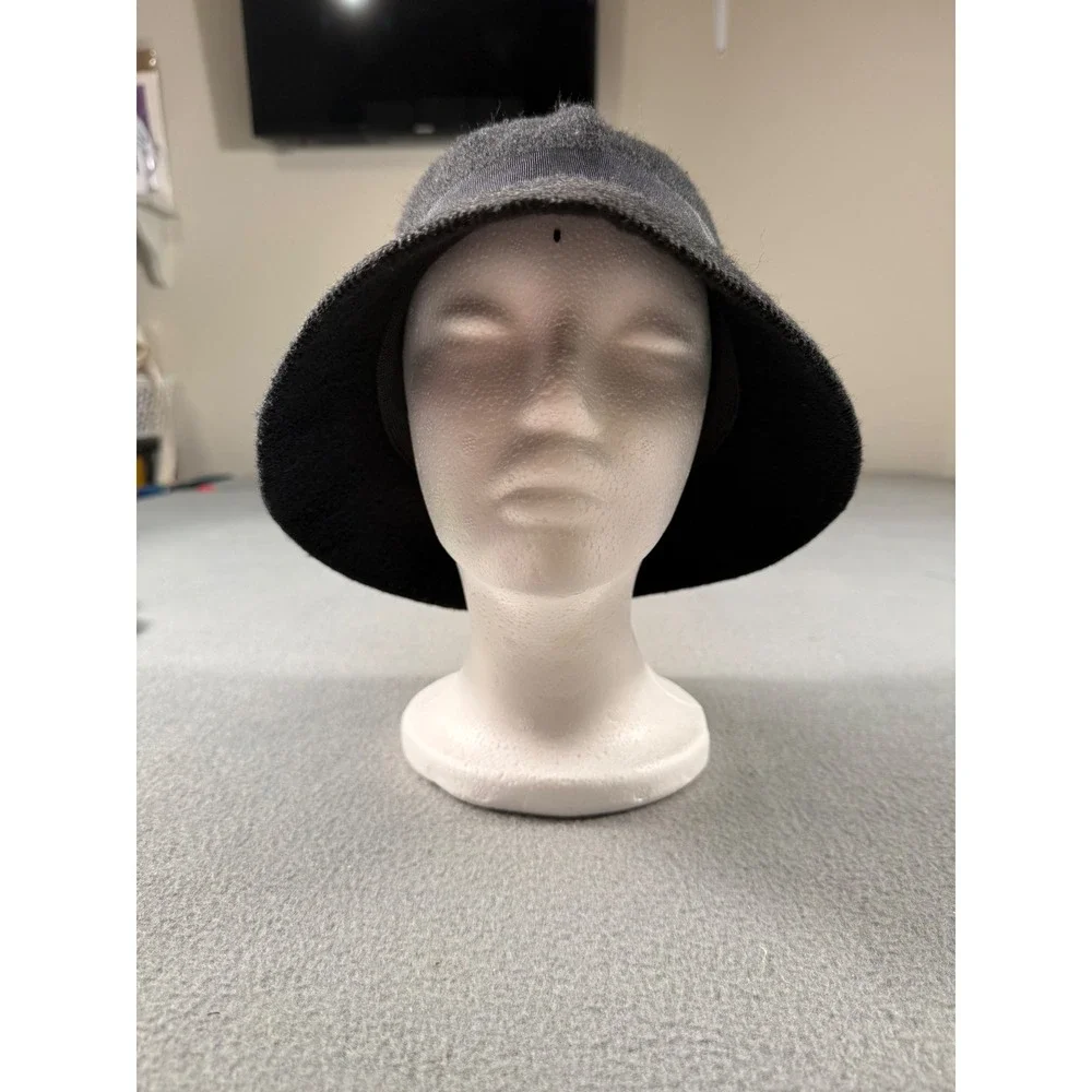 Black Wool Blend Cloche Bucket Hat Rhinestone Floral Accent One Size‎ Vintage